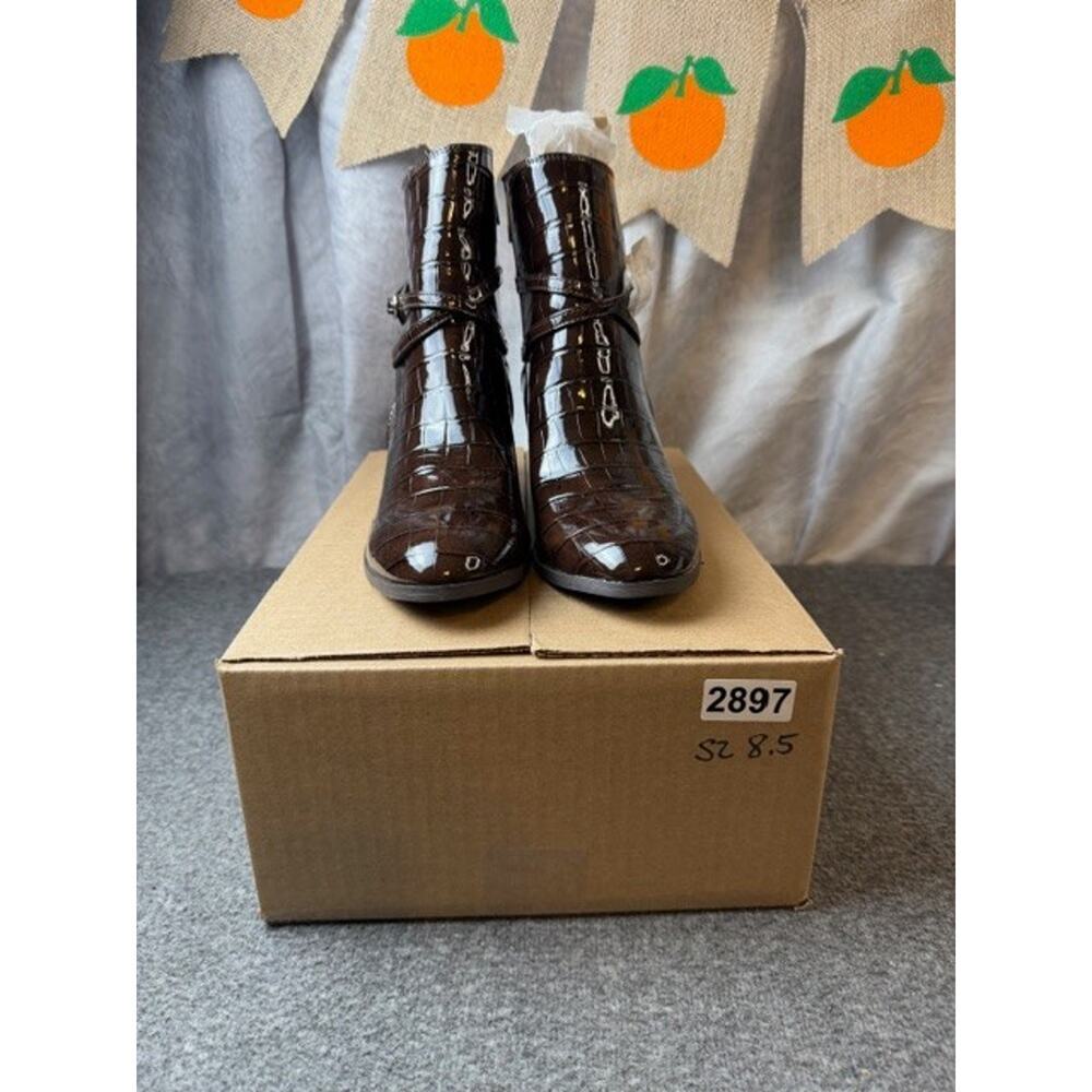 Anne Klein Makanda Ankle Boots Brown Croc Women's Size 8.5 Strappy Booties iFlex - Picture 12 of 12